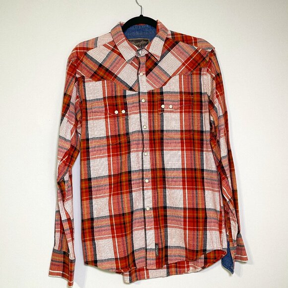 Women's Medium Wrangler Retro Orange Plaid Long Sleeve Button Down Shirt - Picture 1 of 7